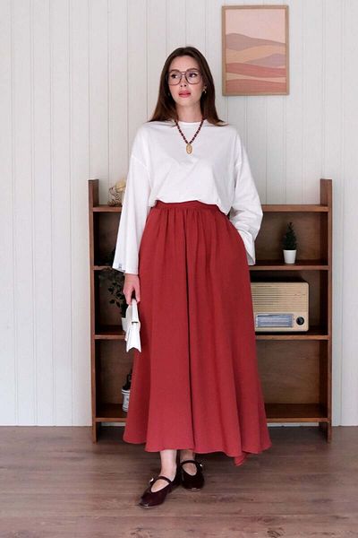 Ceylan Otantik Σετ φούστα Ecru Crop Body & Burgundy Muslin Piping