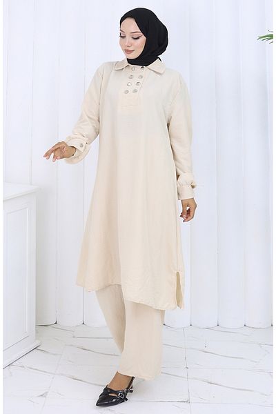 sefamerve Double Button Tunic Trousers Double Suit 2118-06 Mink
