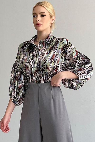 VAGGON Women's Green Elastic Waist Satin Shirt Vs00394