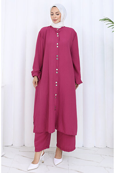 sefamerve Full Buttoned Tunic Trousers Double Suit 2114-03 Cherry
