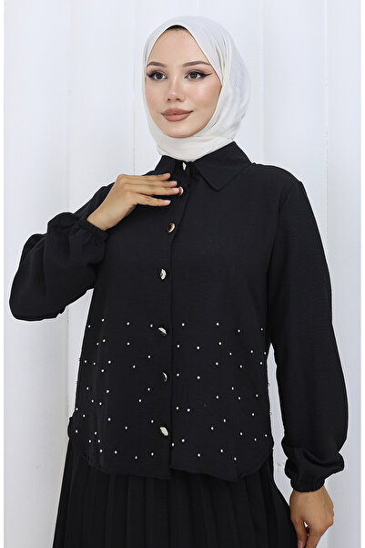 sefamerve Σετ Φούστα με Πέτρινο Κουμπί Διπλό 2115-05 Μαύρο