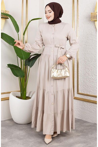 sefamerve Rochie din viscoză cu nasturi în față 1124-06 Mink