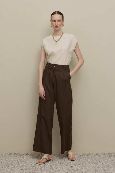 Fahhar Linen Straight Trousers Bitter Brown