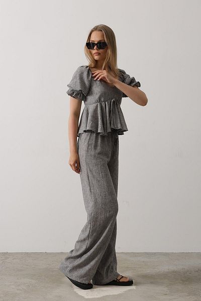 VAGGON Women's Black Bow Half Balloon Sleeve Skirt Ruffle Blouse and Pants Set Vs00570