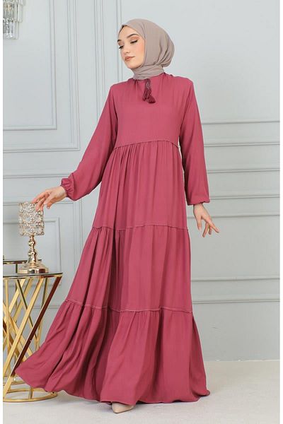 sefamerve Rochie cu ciucuri 0229-11 Dusty Rose