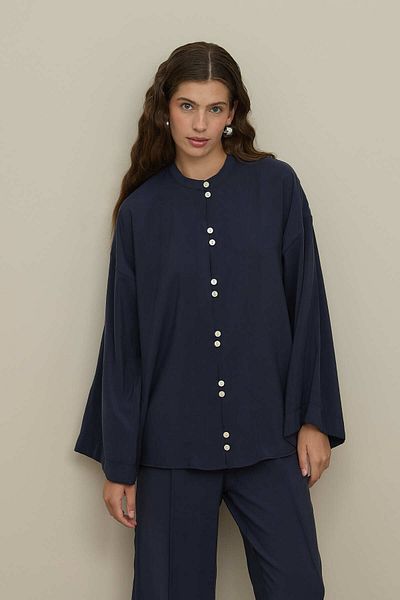 Fahhar Modal Shirt Suit with Button Front Navy Blue