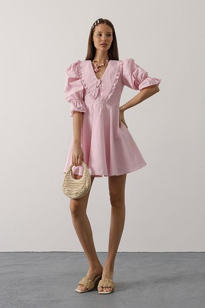 VAGGON Rochie de damă ROZ Baby Guler cu mâneci elastice Mini-lungime VS00597