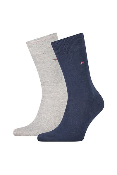 Tommy Hilfiger , Set of Long Socks with Embroidered Logo - 2 Pairs, Light Grey, Navy Blue, Size 39-42