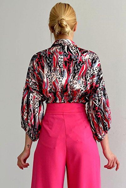 VAGGON Women's Fuchsia Elastic Waist Satin Shirt Vs00394