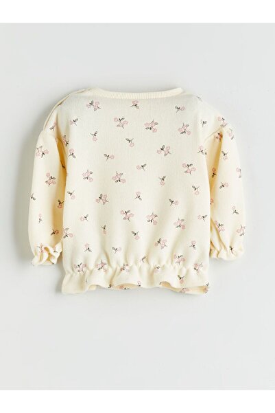 LC Waikiki LCW baby Bisiklet Yaka Çiçekli Kız Bebek Sweatshirt ve Tayt 2'li