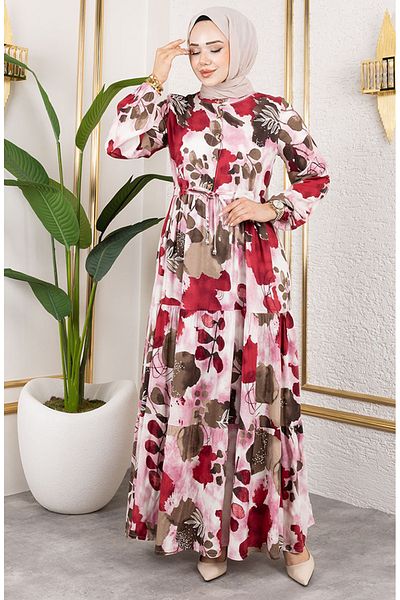 sefamerve Viscose Fabric Waist Lace-Up Dress 7124-01 Anthracite