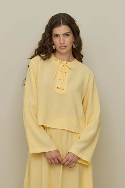 Fahhar Eyelet Modal Skirt Suit Yellow