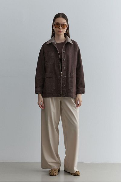 Fahhar Multi-Pocket Denim Jacket Brown