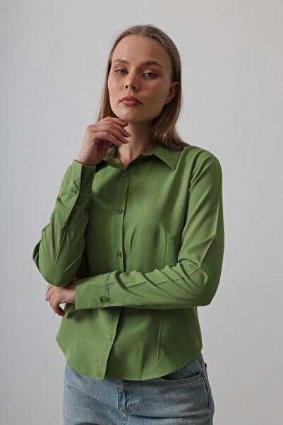 VAGGON Women's Ages Green Slim Fit Long Sleeve Basic Shirt Vs00545