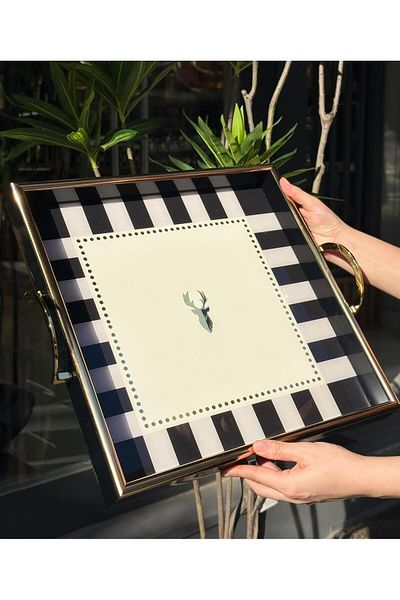 Onedekor Iwon Black Bird Framed Tray Square