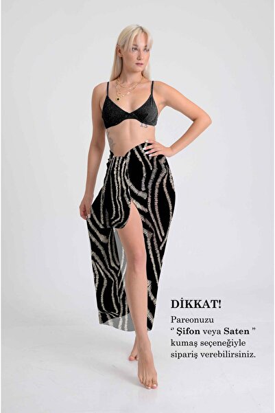 DESENİX Wild Touch Patterned Pareo |   Black Background |   100X145Cm |   Dig...