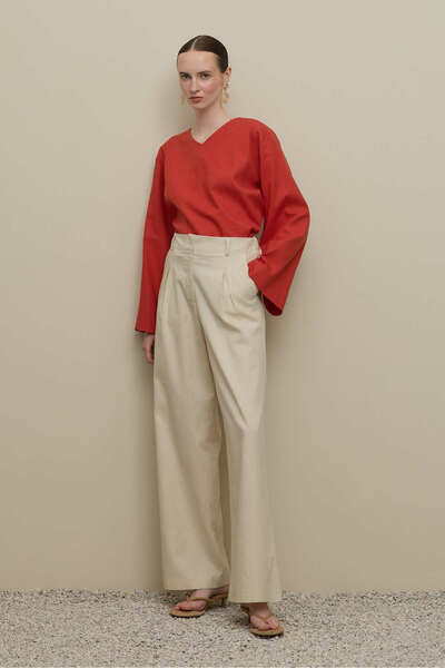 Fahhar Linen Straight Trousers Stone