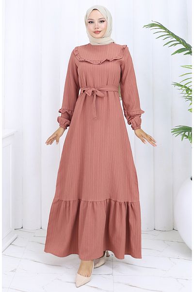 sefamerve Ruffle Belted Dress 2116-01 Onion Peel