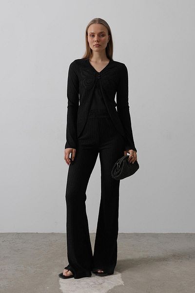 VAGGON Women's Black Butterfly Detailed Knitted Suit Vs00612