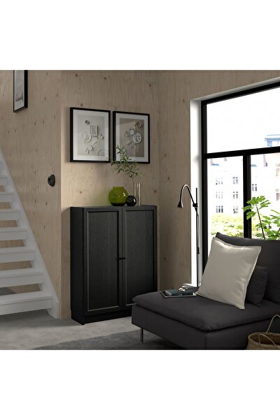 IKEA kapaklı kitaplık, siyah meşe görünümlü, 80x30x106 cm