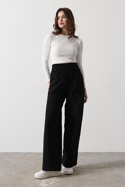 VAGGON Women's Black Double Pocket Foldable Waist Palazzo Pants Vs00486
