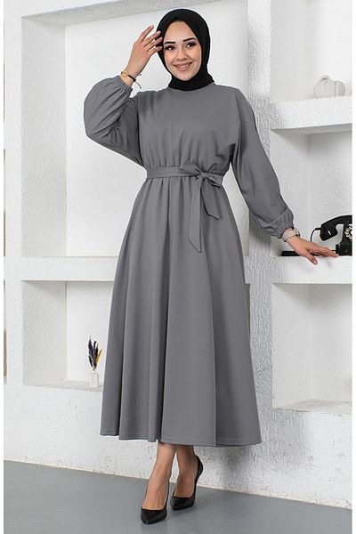 sefamerve Rochie cu talie 2051-05 Gri