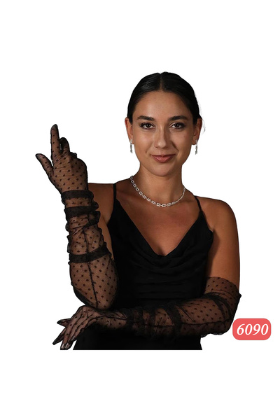 espier're Чорні довгі тюлеві рукавички з крапками