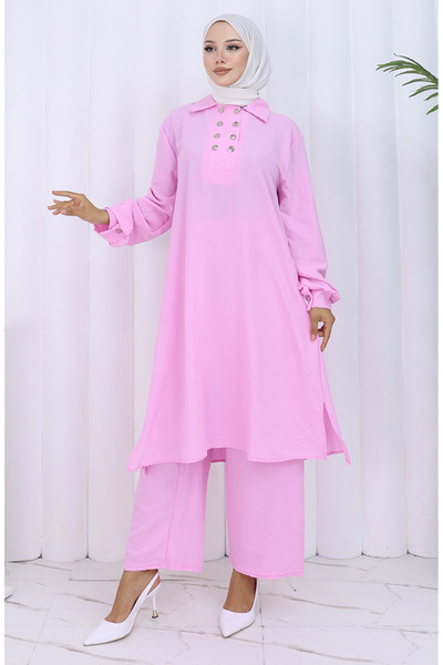 sefamerve Double Button Tunic Trousers Double Suit 2118-03 Pink