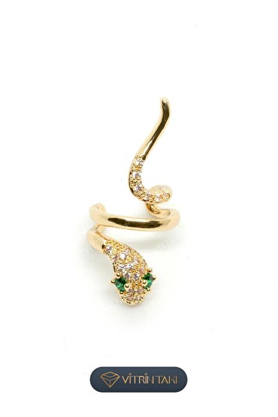 Çelik Yılan Figürlü Altın Renk Vip Sıkıştırmalı Kıkırdak Küpe