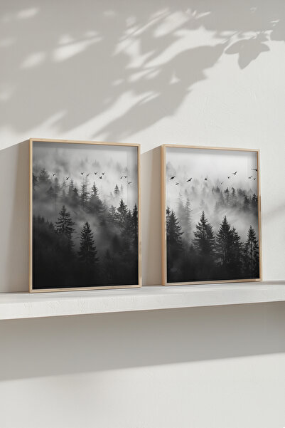 STARYUNA Tablou cu vedere la pădure, set de 2 tablouri cu rame din lemn Yuna171