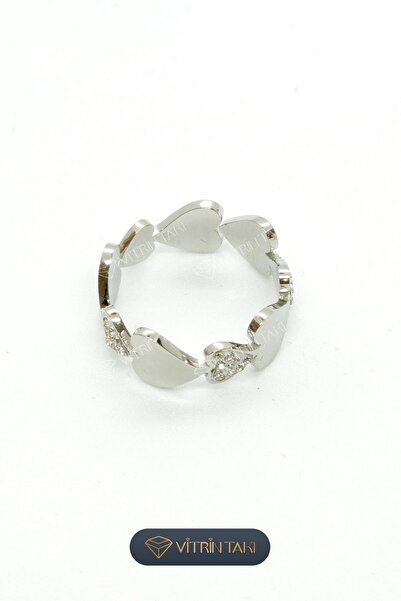 Çelik Kalp Figürlü Gümüş Renk Ayarlanabilir Yüzük