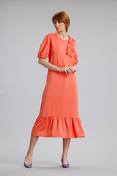 RVL Rochie somon cu volan decorativ aplicat