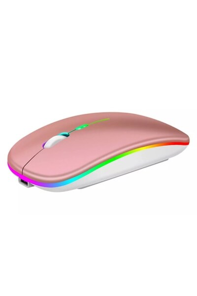 Bibilel Mouse optic wireless, ultra subțire, bandă LED, ergonomic, auriu roz