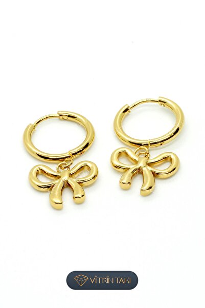 Çelik Fiyonk Figürlü Altın Renk Küpe Set