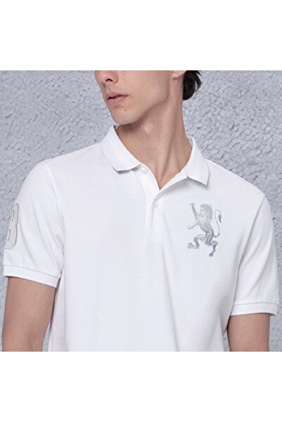 Giordano Men's 3D Lion Polo: Slim Fit, Bold Embroidery, Premium Pique