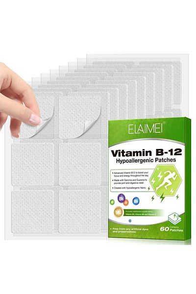 ELAIMEI Plasturi cu vitamina B12, B3, B6 și C – 60 de plasturi hipoalergenici pentru digestie și combatere a...