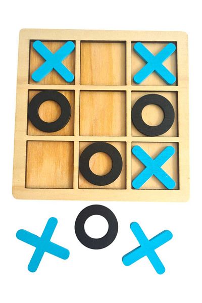 Toy Interactive for children, type X and 0 Game, made of wood, Blue - Black