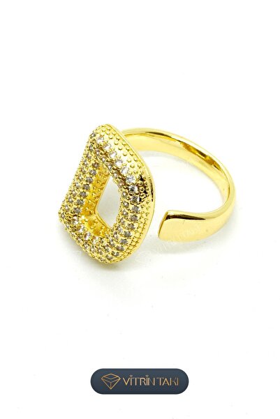 Çelik D Harf Altın Renk Vip Ayarlanabilir Yüzük