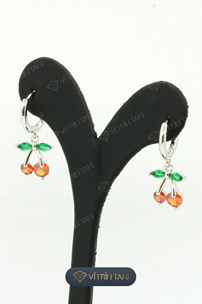 Çelik Kiraz Detaylı Gümüş Renk Vip Küpe