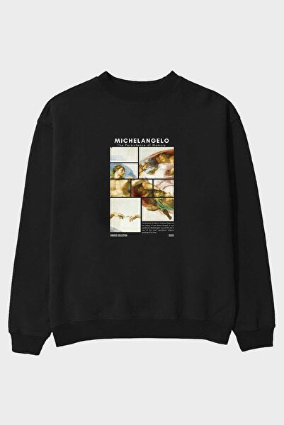 Ankhises Hanorac oversize cu imprimeu frontal Michelangelo Bărbați Femei Unisex