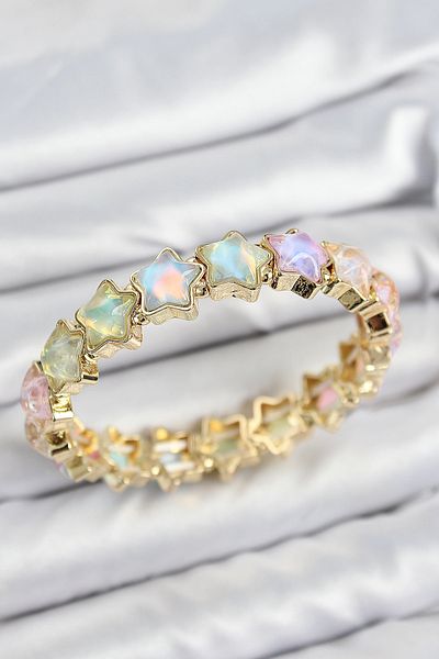 TUA MODA Tua Moda Brass Hologram Star Model Gold Color Elastic Women's Bracelet