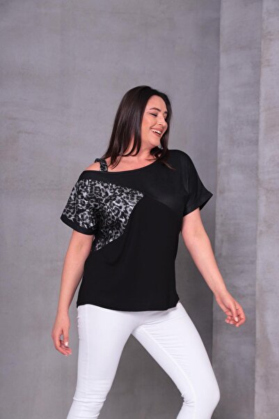 Ebsumu Women's Plus Size Leopard Printed Strap Blouse