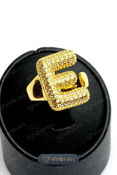 Çelik E Harf Altın Renk Vip Ayarlanabilir Yüzük