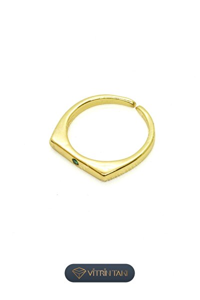 Çelik Taş Detaylı Altın Renk Vip Ayarlanabilir Yüzük