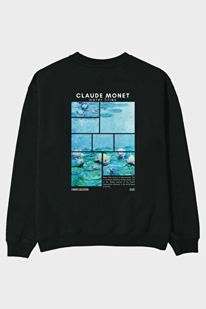 Ankhises Claude Monet Свръхголяма суитшърт с печат на гърба, черна, за мъже и...