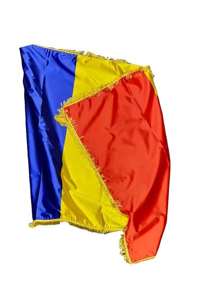 SDX Market Romania tricolor flag, Indoor, 210 cm x 140 cm, double sided, Satin with fringes, sewn