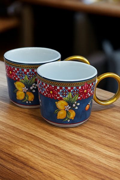 MAMALİZA Colorful Patterned 2-Piece Ceramic Mug – 300 Ml. Gift