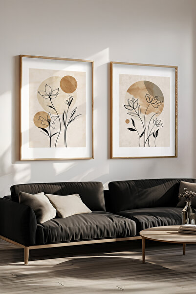 STARYUNA Ahşap çerçeveli 2'li boho tablo seti Yuna179