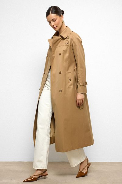 Olcay Double Breasted Shirt Collar Shoulder Belt Accessories Water Repellent Trench Coat K. Kamel 6763