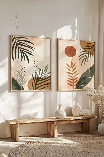STARYUNA Ahşap çerçeveli 2'li bohem tablo seti Yuna174